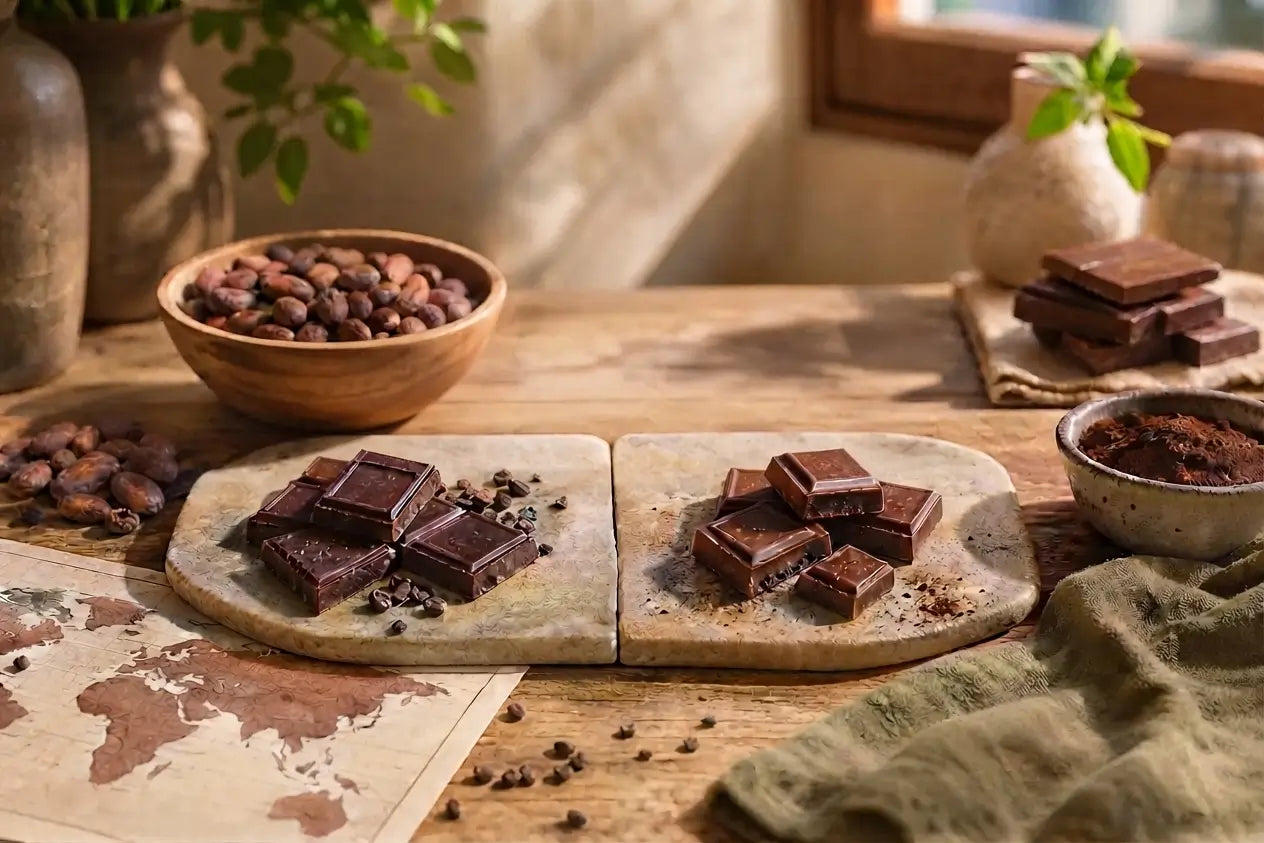 image of single origin cacao beans and blended