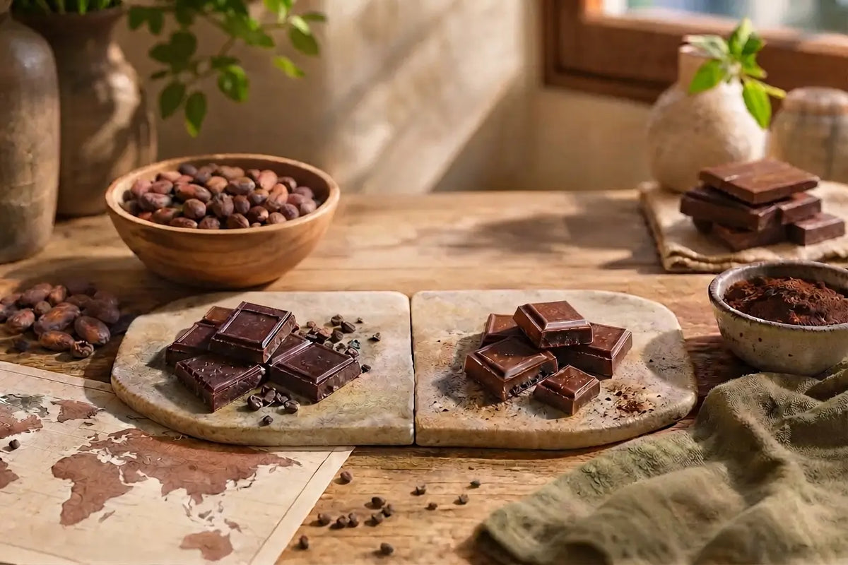 image of single origin cacao beans and blended