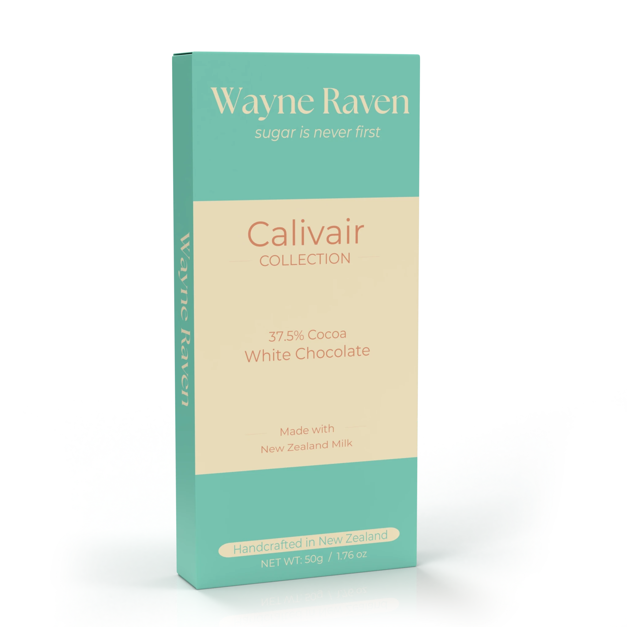 A Wayne Raven New Zealand white chocolate bar in packaging