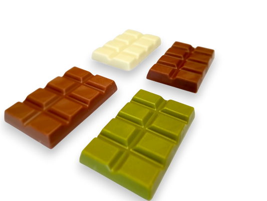 Four Wayne Raven mini chocolate bars in different colors 