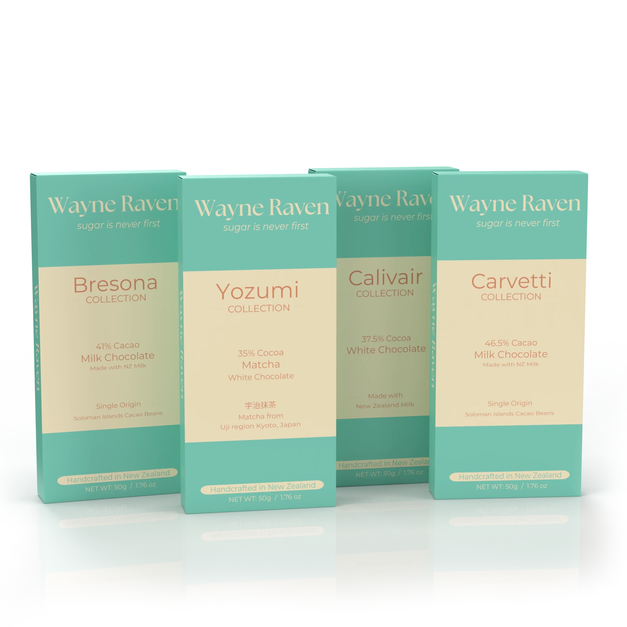 Close view of the quartet chocolate gifts set by Wayne Raven chocolate