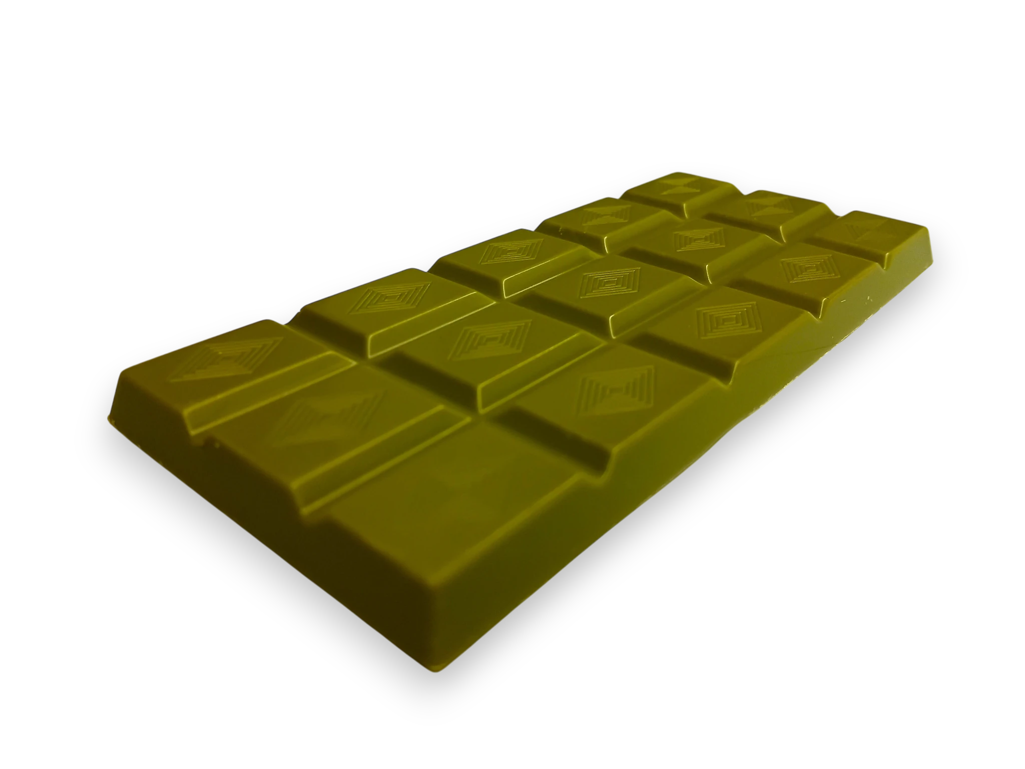 A Wayne Raven matcha chocolate bar in  a bright green color