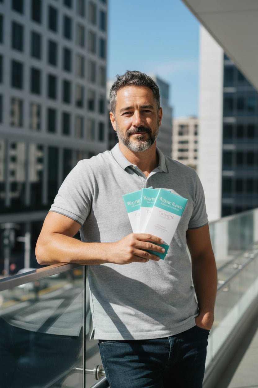 A guy standing at the hotel in Auckland, New Zealand showing milk chocolate gift box